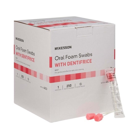 Mckesson Oral Swabstick Foam Tip Dentifrice, 5 Inch, Mint, Pink, 250PK 4833